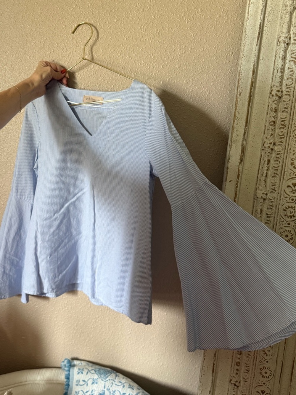 Philosophy Light Blue Bell Sleeve V-Neck Blouse